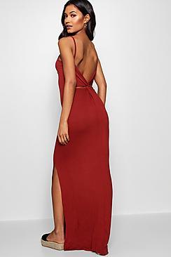 Boohoo Knot Cross Back Maxi Dress