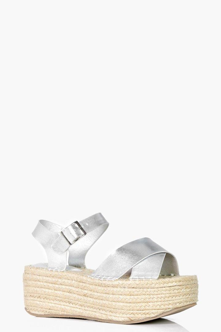 Boohoo Faye Flatform Espadrille Sandal Silver