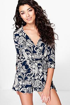 Boohoo Alex Wrap Front Paisley Playsuit