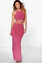 Boohoo Elin Cross Over Tie Cami & Skirt Co-ord Set Rose