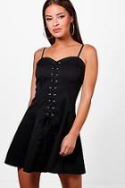 Boohoo Petite Katie Lace Up Detail Woven Skater Dress
