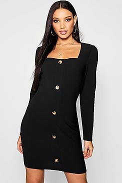 Boohoo Long Sleeve Button Through Mini Dress