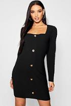 Boohoo Long Sleeve Button Through Mini Dress