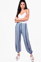 Boohoo Freya Printed Jersey Relaxed Joggers Blue
