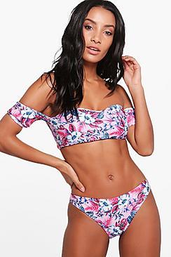 Boohoo Lola Digital Floral Bardot Bikini