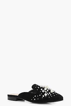 Boohoo Megan Pearl Trim Mule Flats