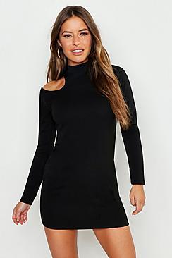 Boohoo Petite Cut Out Roll Neck Bodycon Mini Dress