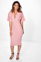 Boohoo Ozana Textured Pleat Plunge Bodycon Dress
