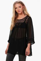 Boohoo Lauren Crochet Panel Top Black