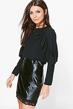 Boohoo Faye Double Ruffle Sleeve Top