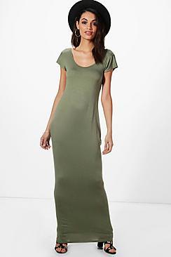 Boohoo Rita Cap Sleeve Scoop Neck Maxi Dress