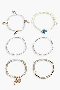 Boohoo Eleanor Beaded Hamsa Hand 6 Pack Bracelet