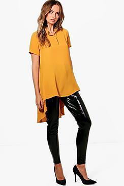 Boohoo Olivia Button Dip Hem Shirt Blouse