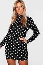 Boohoo Plus High Neck Long Sleeve Spot Mini Dress