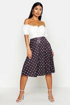 Boohoo Petite Slinky Polka Dot Midi Skirt