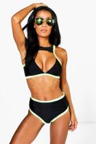 Boohoo Bulgaria Fit Halter Neon Contrast Bikini Black