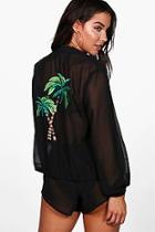 Boohoo Lucy Boutique Embroidered Palm Beach Bomber Set