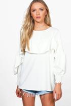 Boohoo Lilly Ruffle Detail Woven Top White