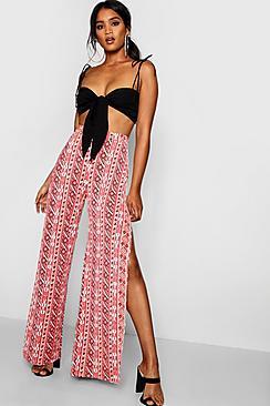 Boohoo Polly Split Side Bohemian Wide Leg Trouser
