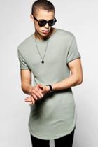Boohoo Longline Scoop Hem Waffle Knit T-shirt Sage