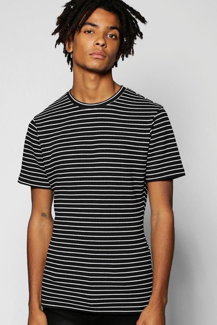Boohoo Muscle Fit Stripe T Shirt Black
