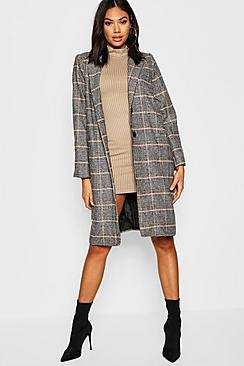Boohoo Tall Check Wool Coat