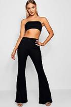 Boohoo Lia Basic Bandeau And Flared Trouser Co-ord