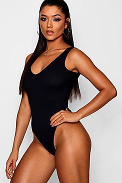 Boohoo Basic Ribbed V Neck Sleeveless Bdysuit