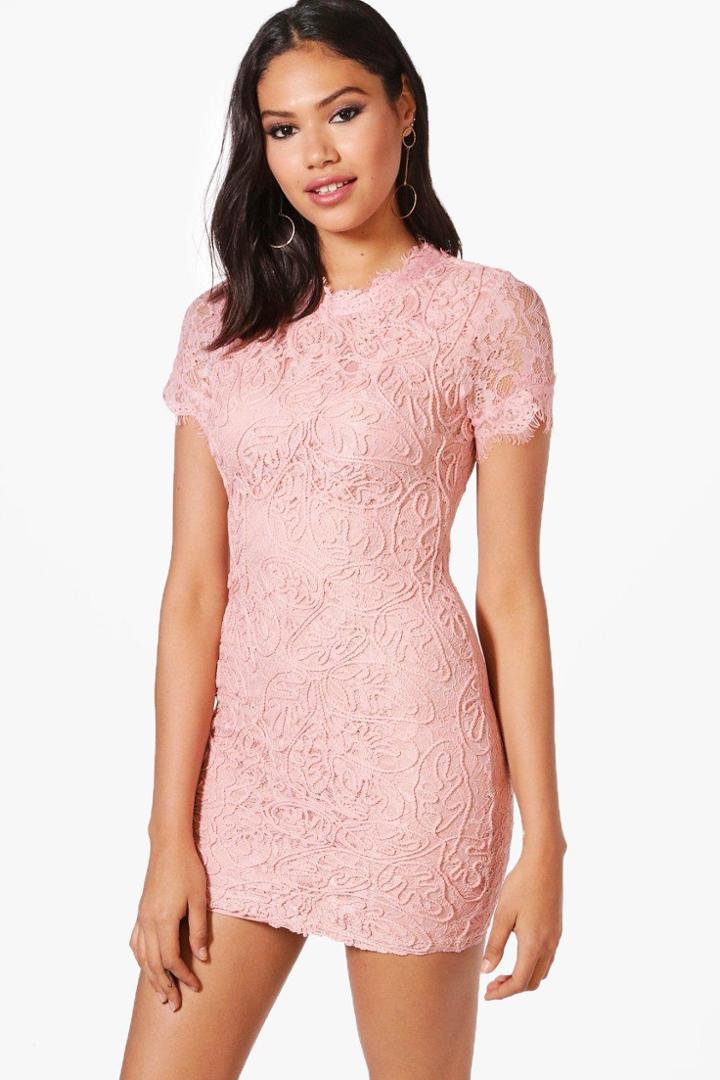 Boohoo Boutique Issy Eyelash Lace Bodycon Dress Rose