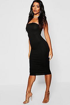 Boohoo Bandeau Rib Midi Dress