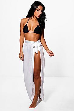 Boohoo Leah Satin Tie Beach Sarong