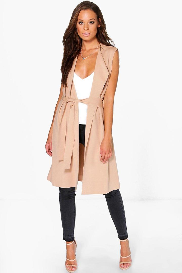 Boohoo Maddison Sleeveless Belted Duster Stone