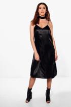 Boohoo Tall Ema Choker Strappy Mid Satin Dress Black