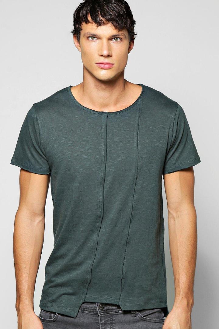 Boohoo Asymmetric Slub Jersey T Shirt With Raw Edges Green