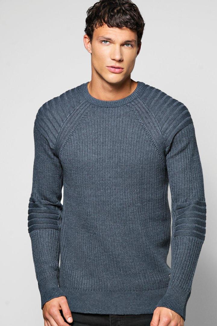 Boohoo Ribbed Sweat With Biker Details Denim