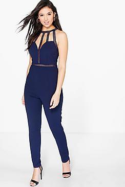 Boohoo Amy Crochet Trim Skinny Leg Jumpsuit