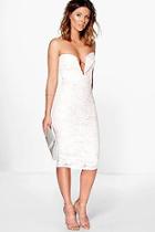 Boohoo Aimee Deep V Bar Lace Bandeau Midi Dress