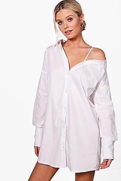 Boohoo Jenna Assymetric Cold Shoulder Shirt Dress