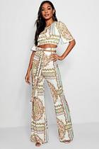 Boohoo Iva Chain Print Tie Waist Flared Trouser Co-ord