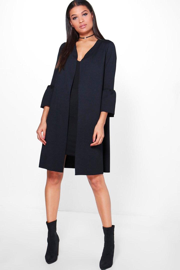 Boohoo Ella Frill Sleeve Duster Black