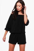 Boohoo Tanya Off Shoulder Top & Shorts Co-ord Set Black