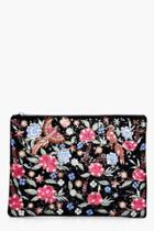 Boohoo Lexi Embroidered Bird Floral Clutch Bag Multi