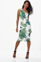 Boohoo Ally Tropical Print One Shoulder Midi Dress Multi