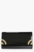 Boohoo Bella Patent Metal Corner Clutch Bag Black
