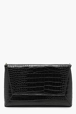 Boohoo Ava Croc Envelope Clutch With Chain