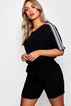 Boohoo Plus Izzy Ruched T Shirt With Sports Trim