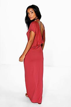 Boohoo Tasha Drape Back Cap Sleeve Maxi Dress
