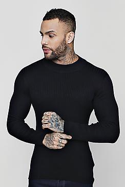 Boohoo High Neck Rib Muscle Fit Jumper