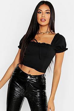 Boohoo Scuba Neon Peasant Top