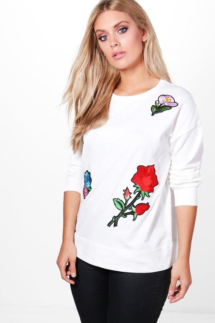 Boohoo Plus Katy Oversized Badge Applique Sweat Top Cream